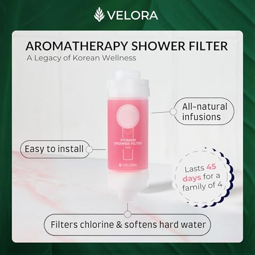 Image of Vitamin C Shower Filter and Water Softener for Hard Water - Aromatherapy Shower Head Attachment - Universal Fit, Easy to Install - Reduces Dry Itchy Skin and Nourish Hair - Rose-Scented