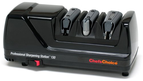 Chef’sChoice 130 Professional Electric Knife Sharpening Station for Straight and Serrated Knives and Uses Diamond Abrasives Made in USA, 3-Stage, Black