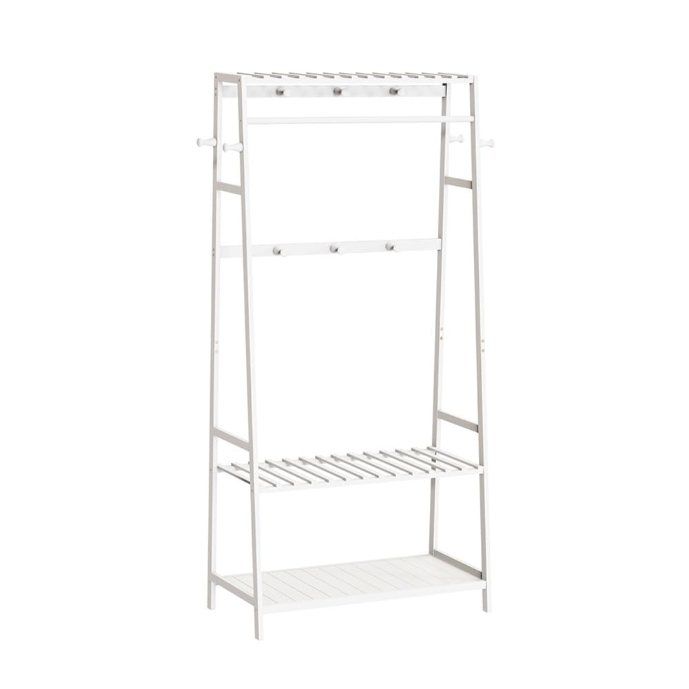DFHS46JK Hat Rack Bamboo Clothes Coat Rack With Storage Shelves And 10 Hooks For Entryway, Bedroom, Hallway, Office for Office(White)