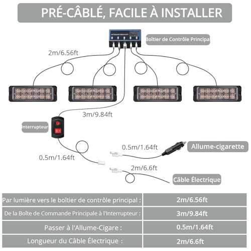 Lampe stroboscopique 12LEDs Justech 12/24V avec boîtier pour remorque et van