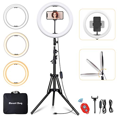 MountDog LED Ring Light 14 inch Dimmable Selfie Ring with Tripod Stand, Flexible Phone Holder, Bluetooth Remote Control and Carry Bag for Live Stream Makeup Portrait YouTube Video Shooting TikTok