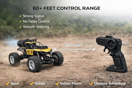 Image of Prime Brands Rock Crawler with HD Video Camera & Mobile App Control, 60+ Ft Range, Mist Spray Off-Road Truck, Rechargeable with Type-C Port, Shock Absorber All Terrain Toy Car with Gun Remote (Golden)