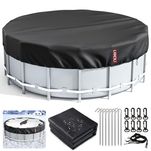 LXKCKJ 18 Ft Round Pool Cover, Solar Pool Covers for Above Ground Pools, Winter Pool Cover Protector with Pool Accessories, PE Tarp Ideal for Waterproof and Dustproof (Black)