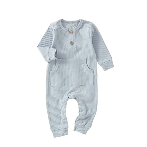Image of okdiy Organic Cotton Newborn Baby Boy Girl Clothes Unisex Romper Infant Solid Long Sleeve Jumpsuit Coming Home Outfit