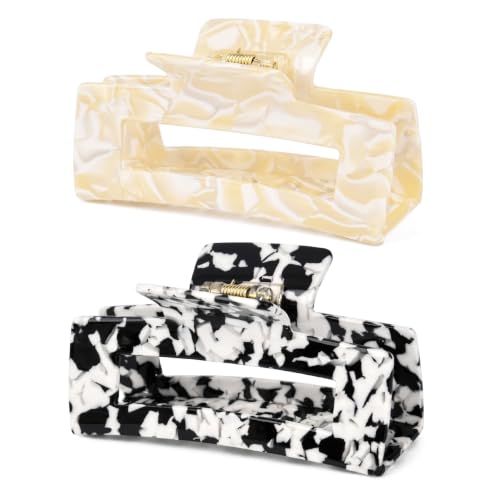 2Pcs Large Acetate Hair Claw Clip for Women Square Hair Clips Tortoise Shell Cute Hair Clips for Thick Hair
