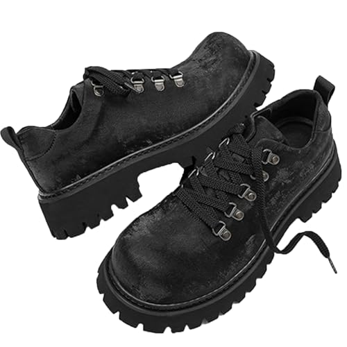 Men's Retro Platform Oxford Shoes Classic Round Toe Lace Up Comfort Chunky Heel Non-Slip Lug Sole Dress Shoes Heightening Derby Shoes
