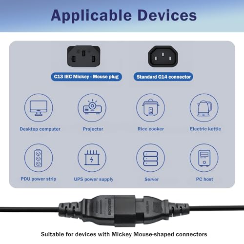 Stromkabel Y-Splitter UPS PDU C14 auf C13 + Euro Y-Splitter-Stromkabel IEC 14-Stecker auf IEC 13-Buchse und Euro CEE7/16-Buchse250V 10A 30cm Verlängerungskabel für PC Monitor Netzgeräte