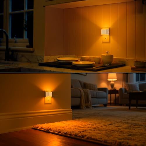 Image of DORESshop LED Night Light[2 Pack], Night Lights Plug into Wall, 3 Level Brightness Adjustable Plug in Night Light, Dusk to Dawn Sensor Nightlights for Adults,Bedroom,Bathroom,Hallway, Amber