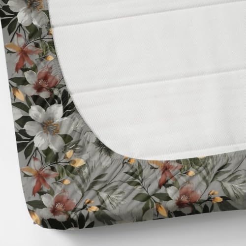 Image of Premium Cotton Fitted Bedsheet King Size 78 x 72 x 8 Inches with 2 Pillow Covers | 220 TC | All-Around Elastic Deep Pocket Bed Cover | Grey Floral