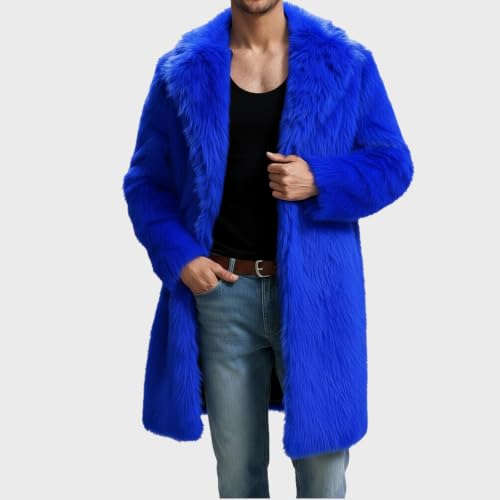 Image of Lisa Colly Mens Faux Fur Coat Jacket Winter Overcoat | Men's Faux Fur Long Jacket, Long Sleeve, Fluffy Warm, Winter Parka Coat