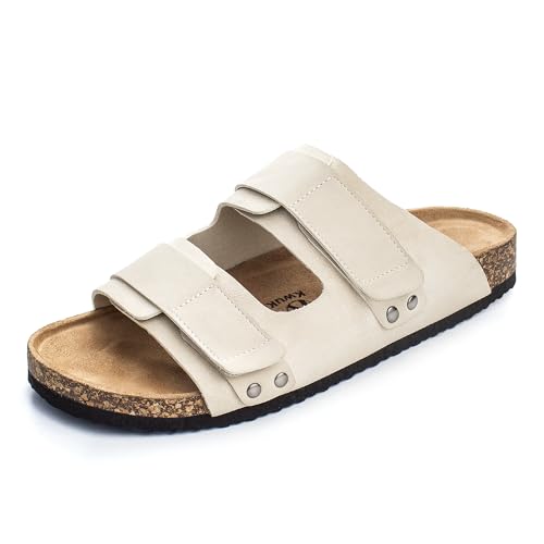 KWUKOTY Pantoletten Damen Sandalen mit Kork-Fußbett – Slip‑On mit Fußgewölbeunterstützung, Verstellbaren Riemen & Gepols...