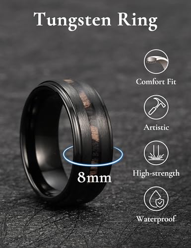 Image of King Will Nature Koa Wood Inlay Tungsten Carbide Wedding Ring 8mm Silver /Black /Gold /Green /Rose Gold /Blue Wedding Band for Men High Polished Anniversary Rings Comfort Fit Size 6-15