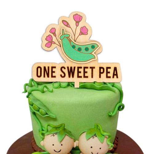 Gostman One Sweet Pea Wooden Cake Topper - Pea Themed First Birthday Party Decorations,Vegetable Party Supplies