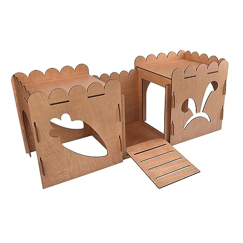 Castillo de madera para conejos que evita el estrés de roedores 2