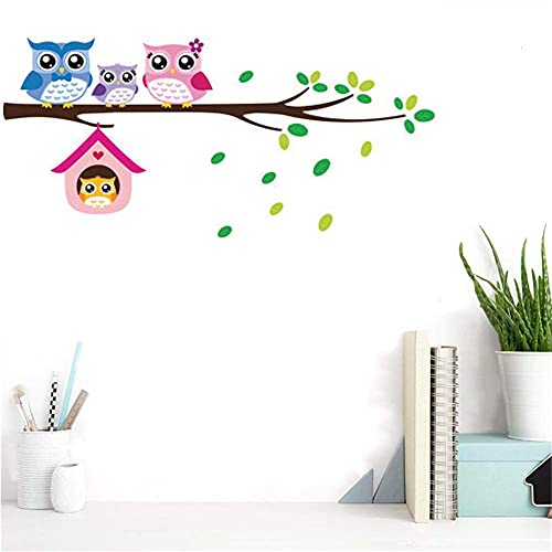 Vinilo Decorativo Familiar Buho en Ramas para Pared