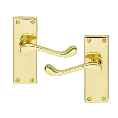 Golden Grace Victorian Scroll Door Handles Lever Latch in Polished Brass Finish - 120 x 40mm