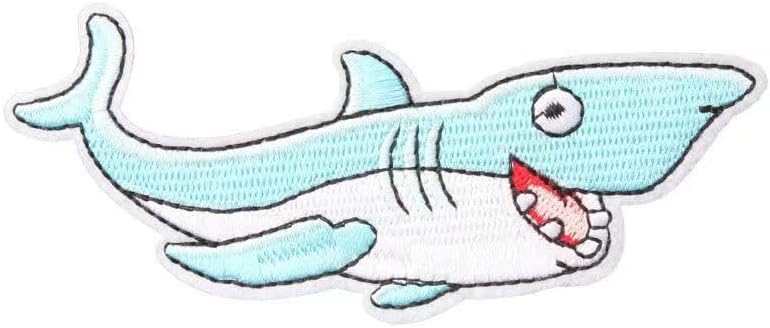 WIKINEONIron On Embroidery Patch, Emblem's "Cute Happy Shark" Pattern Iron On Sew On Embroidery Patch DIY Accessories for Jackets, Clothes, Hats and Jeans