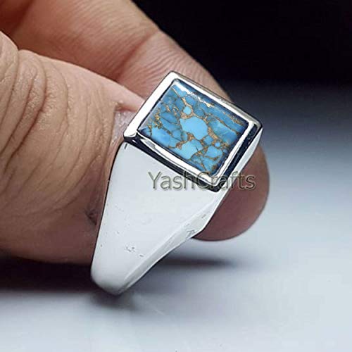 Blue Copper Turquoise Ring, 925 Sterling Silver Jewelry, December Birthstone Ring, Blue Copper Turquoise Men's Ring, Mens Turquoise Gemstone Ring, Ring For Him, Mens Ring, Birthday Gift, Gift Ring