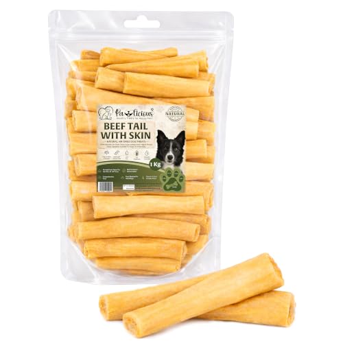 Pawlicious 1Kg Cow Tails for Dogs 6 Inches (15cm) long 100% Natural Pet Treats Natural Dog Chew Air-Dried Beef Treats Candy Strong Chewing Texture Beef Bull Tails Alternative to Bully Sticks