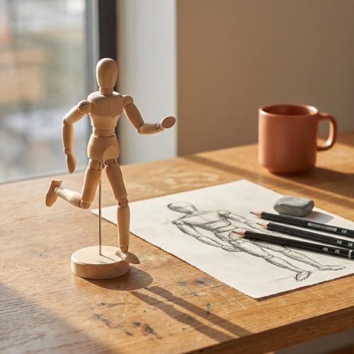 Image of DOITOOL Artists Wooden Manikin, 15 Pack 4.5 Inch Wooden Joints Drawing Mannequin, Artist Manikin with Stand, Flexible Posable Figure Model, Art Anatomy Sketch Props, Jointed Desktop Decoration