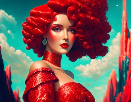 Poster femme en vêtements rouges 50x70 cm toile sans cadre HMFMWYFI