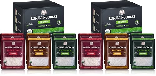 52USA Organic Konjac Shirataki Noodle, Low Carb Pasta 52.8 Oz (1500 g), Angel Hair,Fettuccine,USDA Organic Spaghett (3 Variety),Keto & Paleo Friendly, Low Calorie, Sugar Free,Vegan,6 Count (Pack of 2)
