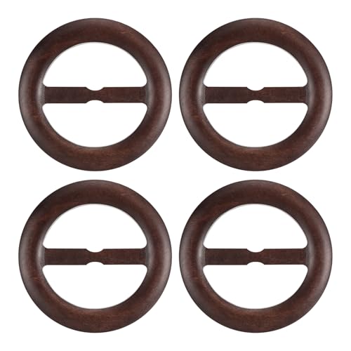 Image of uxcell 4 Pcs T-Shirt Clips, 75mm Wood Scarf Ring Clip Round Tie Circle Clip Buckle Fashion Clothes Corner Knotted Button for Women's Silk Clothing Decoration, Dark Brown