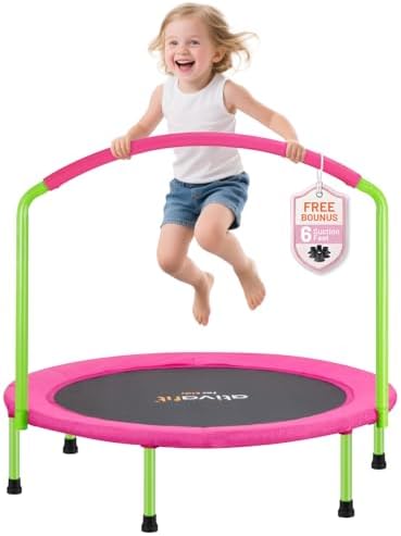 Ativafit 36inch Elastic Band Big Handle Toddler Trampoline for Kids Ages 2-6 Indoor Outdoor Mini Trampoline with Safety Padded Cover Fun for Kids