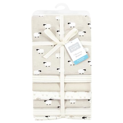 Image of Little Treasure Hudson Baby Cotton Poly Flannel Receiving Blankets Multipack, Beige Taupe Sheep, 30x30 inches