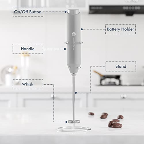 Image of Powerful Milk Frother Handheld Foam Maker, Mini Whisk Drink Mixer for Coffee, Cappuccino, Latte, Matcha, Hot Chocolate, With Stand, Grey
