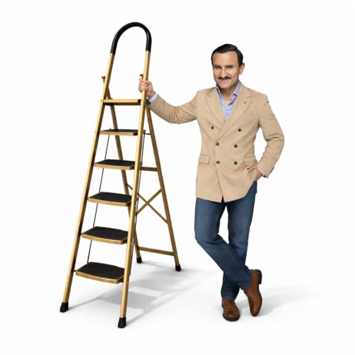 Image of Sparsh Pearl Steel Ladder for Home 4 Steps Foldable with Anti-Skid Wide Steps | 4 Step Ladder for Home Use with D-Shape Rods | Secure Lock | 150 Kg Capacity Folding Ladder | 5 Year Warranty (Gold)