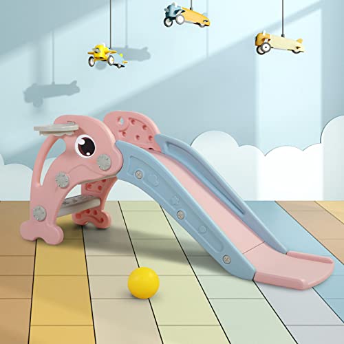 Kids Slide Freestanding Climber Slide For Toddler Age 1-3,Indoor Outdoor Slipping Slide Toy Playset With Basketball Hoop & Ball #TOP6
