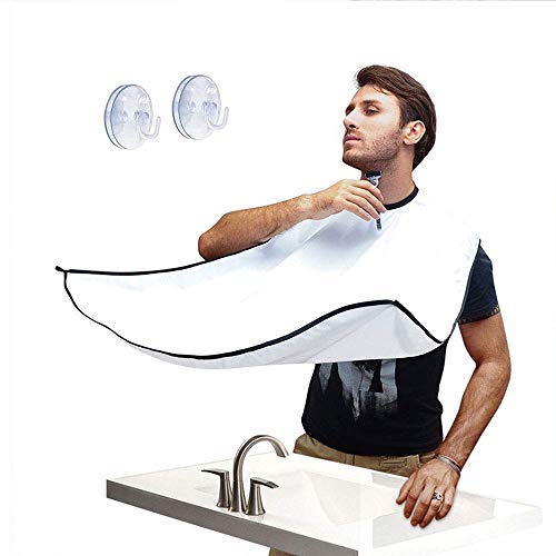 ELIAUK Professional Beard Apron Cape Beard Bib, Hair Catcher,Fathers Day Gift, Barber cape for Men Shaving, with 2 Suction Cups (white)