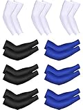 Bememo 9 Pairs Unisex UV Protection Sleeves Long Arm Sleeves Cooling Sleeves Ice Silk Arm Cover Sleeves (Black, White, Blue)
