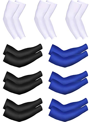 Bememo 9 Pairs Unisex UV Protection Cooling Sun Sleeves - Long Arm Ice Silk Cover (Black, White, Royal Blue)