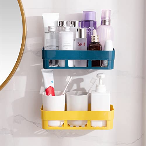 wolpin Plastic Rectangular Multipurpose Wall Shelves Shelf Self-Adhesive Sticker Hooks Wall Holder Bathroom Storage Rack Box Strong Shower Rack Shelf - Multicolour (2 Pieces)