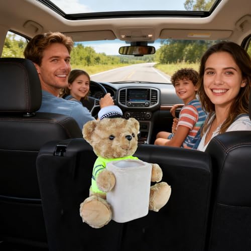 Caja de pañuelos para automóvil y papelera multiusos de oso impermeable para SUV 3