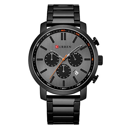 Men's Business Watch, Mini Focus Waterproof Steel Mesh Band Chronograph Watch Sport Date Quartz Wrist Watch (Black Black)