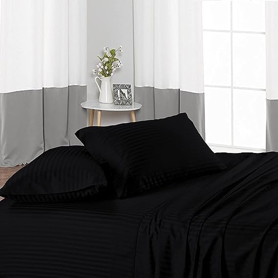 RSBS 250 TC Glace Cotton Satin Striped Double Queen Size Bedsheet with 2 Pillow Covers Plain Premium Platinum Superior Elegant Solid Stripes - 90 x 100 (Black) (B0CHM77X8J) Amazon Price History, Amazon Price Tracker