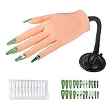 YEEFAIRY Silicone Nail Practice Training Hand With Adjustable Bracket for Acrylic Nails, Soft Realis