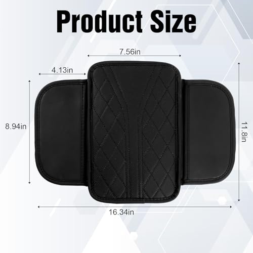 Jxiwfvl Car Center Console Cover with 2 Storage Bags Arm Rest Cover for Car, Black Leather Cars Armrest Cushion Vehicles Interior Accessories Protector for SUV and Truck for Elbow Fatigue - Thumbnail 5