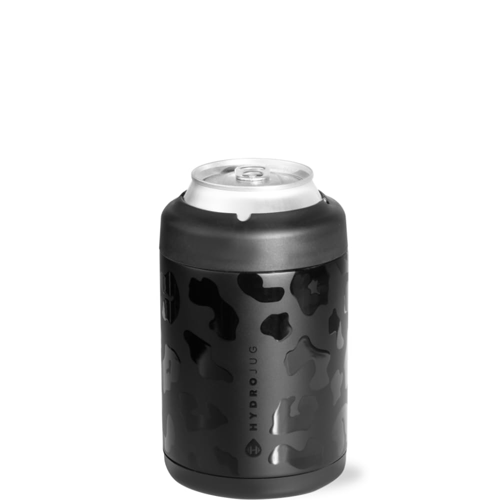 HydroJug Can Cooler 12 oz, Stainless Steel Can Holder, Black Leopard