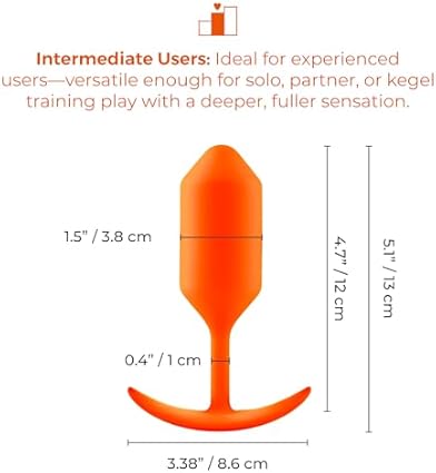 b-Vibe - The Snug Plug 3 - Naranja - Enchufe anal de 180 gramos que cuenta con una base acampanada y bolas pesadas