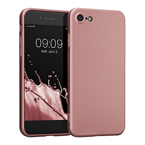 kwmobile Carcasa Compatible con Apple iPhone SE (2022/2020) / 8/7 - Funda con Acabado Metalizado de Suave TPU - Oro Rosa Metalizado