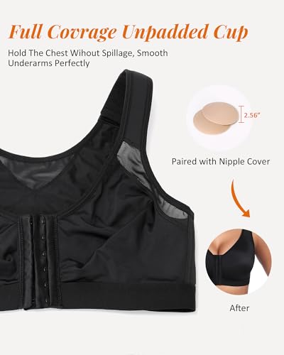 Image of HACI Women's Front Closure Posture Bra Full Coverage Back Support Everyday Wireless Comfy Unpadded Cup