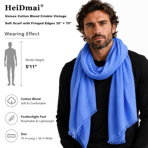Image of Lightweight Cotton Blend Scarf for Women Men | Large,Breathable,Thin,Soft,Crinkle Scarf,Hijab Head Wrap,NeckScarf,Everyday,Travel Scarf,Summer Dress Scarves Holiday Gift