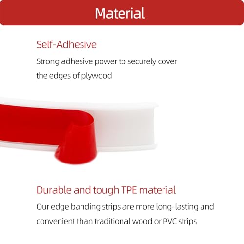 Image of U-Shape Plywood Edge Banding - 3 /4 inch Edge Protector, Self-Adhesive Trim for Veneer, Furniture, Countertop, Table, Sheet Metal - White, 20Ft