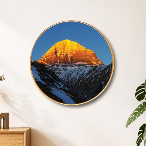Image of PAINTINGMANTRA Mount Kailash Framed Wall Art Painting For Living Room, Himalayan Poster with frame for Wall, Decoration item for bedroom & Home, 16 Inch