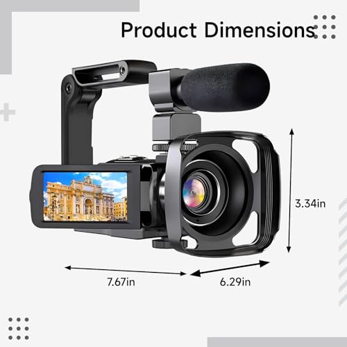 Image of Video 4K Camera Camcorder 56Mp Digital Recorder Microphone 128G Card Handheld Stabilizer Lens Hood 18X Zoom Tripod Ir Night Vision 3 Touch Screen 2 Batteries