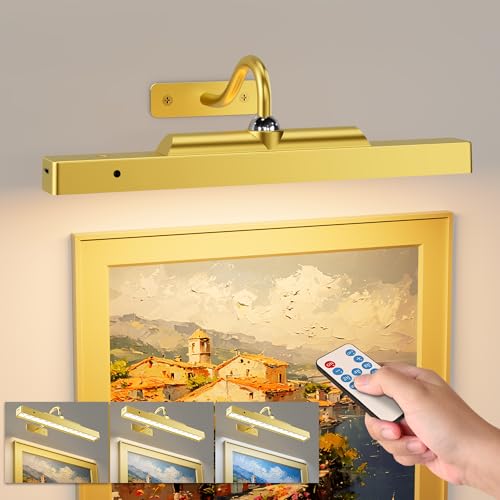 Image of Picture Frame Light, 12 inch Rechargeable Wireless Battery Powered Lighting, Dimmable LED with Remote 3CCT for Wall Art Gallery Display (Gold)